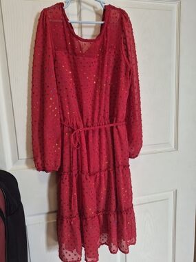 Girls' Red Long-Sleeve Tiered Dress